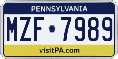 PA license plate MZF7989