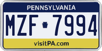 PA license plate MZF7994