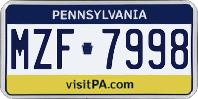 PA license plate MZF7998