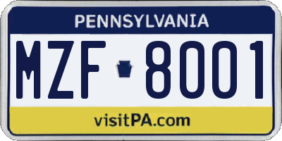 PA license plate MZF8001