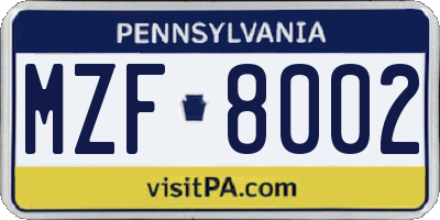 PA license plate MZF8002