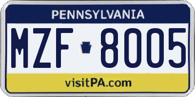 PA license plate MZF8005