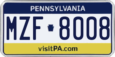 PA license plate MZF8008