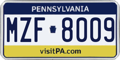 PA license plate MZF8009