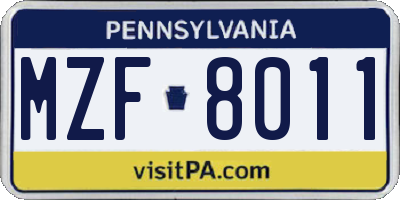 PA license plate MZF8011
