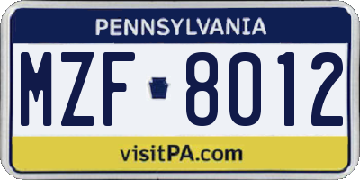 PA license plate MZF8012
