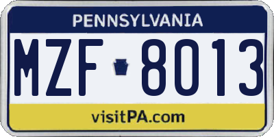 PA license plate MZF8013