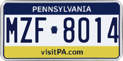 PA license plate MZF8014