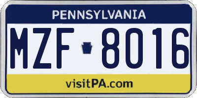 PA license plate MZF8016