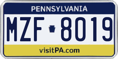 PA license plate MZF8019