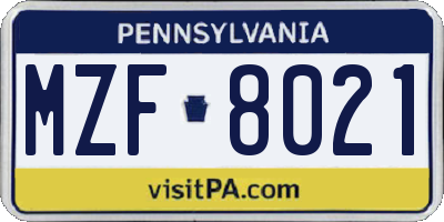 PA license plate MZF8021