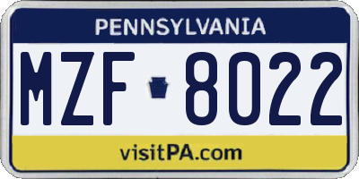 PA license plate MZF8022