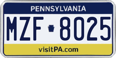 PA license plate MZF8025
