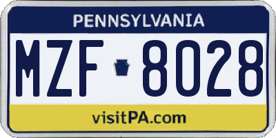 PA license plate MZF8028