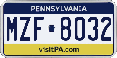 PA license plate MZF8032