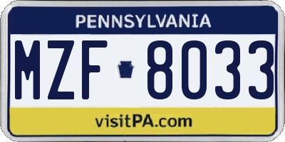 PA license plate MZF8033