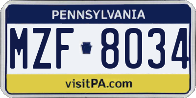 PA license plate MZF8034