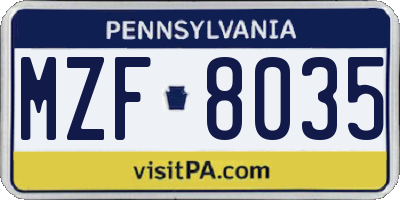 PA license plate MZF8035
