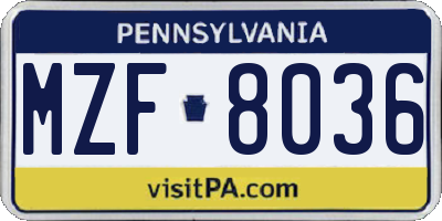 PA license plate MZF8036