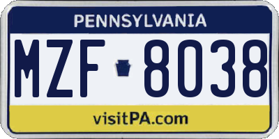 PA license plate MZF8038