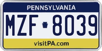 PA license plate MZF8039