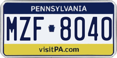 PA license plate MZF8040