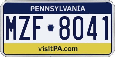 PA license plate MZF8041
