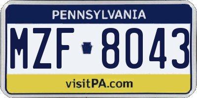 PA license plate MZF8043