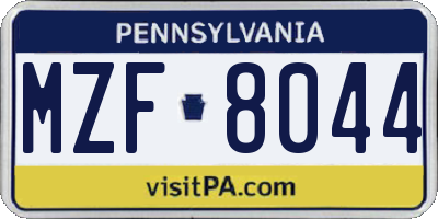 PA license plate MZF8044