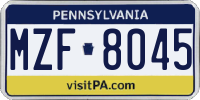 PA license plate MZF8045