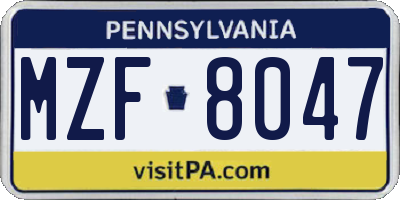 PA license plate MZF8047