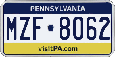 PA license plate MZF8062