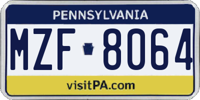 PA license plate MZF8064