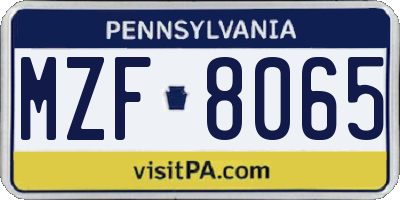 PA license plate MZF8065
