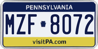 PA license plate MZF8072