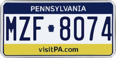 PA license plate MZF8074