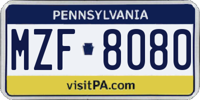 PA license plate MZF8080