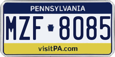 PA license plate MZF8085