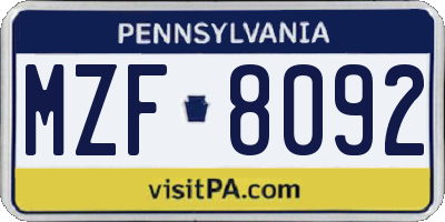 PA license plate MZF8092