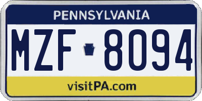 PA license plate MZF8094