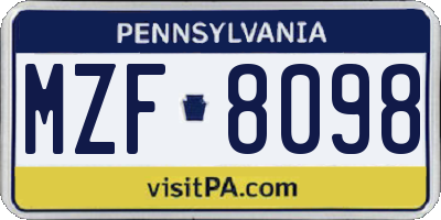 PA license plate MZF8098