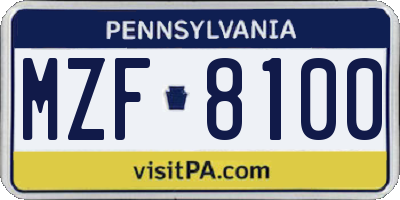 PA license plate MZF8100