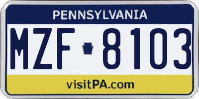 PA license plate MZF8103