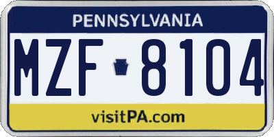 PA license plate MZF8104