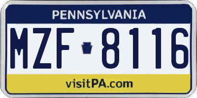 PA license plate MZF8116