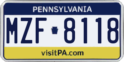 PA license plate MZF8118