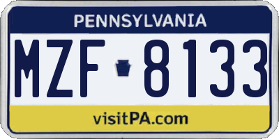 PA license plate MZF8133