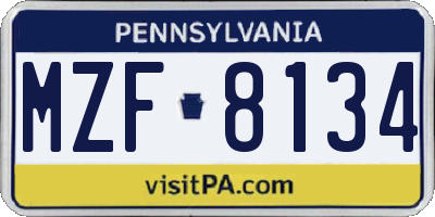 PA license plate MZF8134