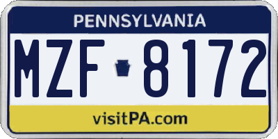 PA license plate MZF8172
