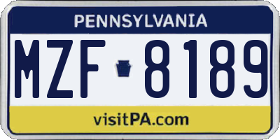 PA license plate MZF8189